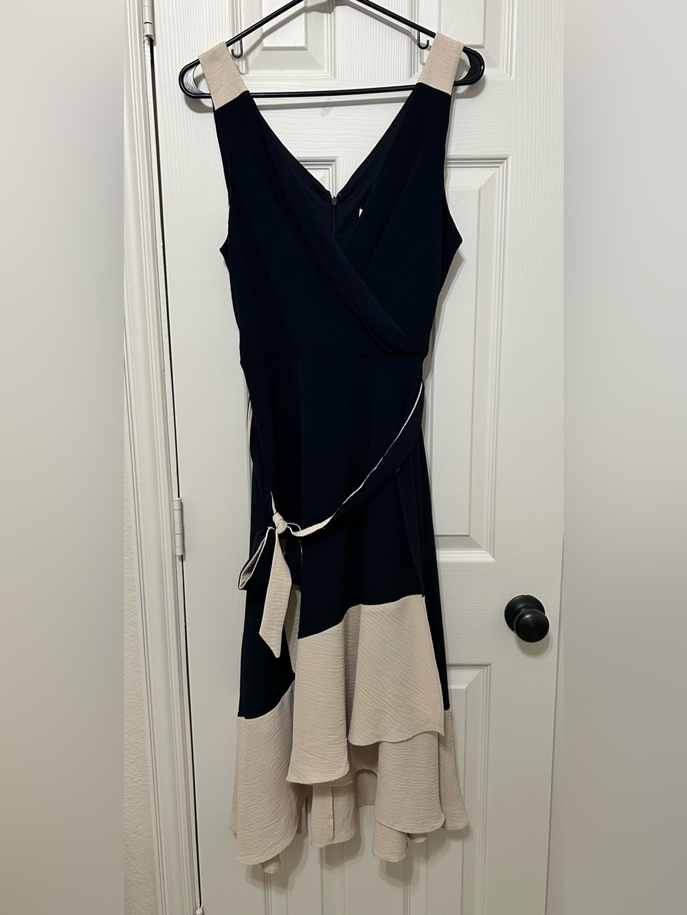 Harper Rose Navy and Cream Sleeveless Wrap-Detail Midi Dress NEVER WORN size 12